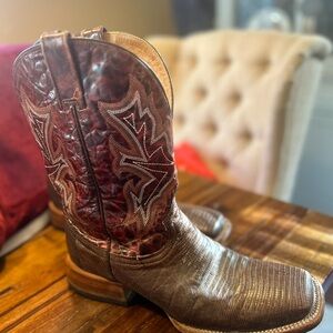 Stetson square toe lizard leather Western Cowboy Boots, 11 1/2